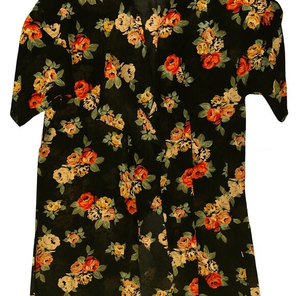 LuLaRoe Large Floral Print Sheer Blazer Cover-Up Rose Black Lightweight Top-A164 - Picture 4 of 7